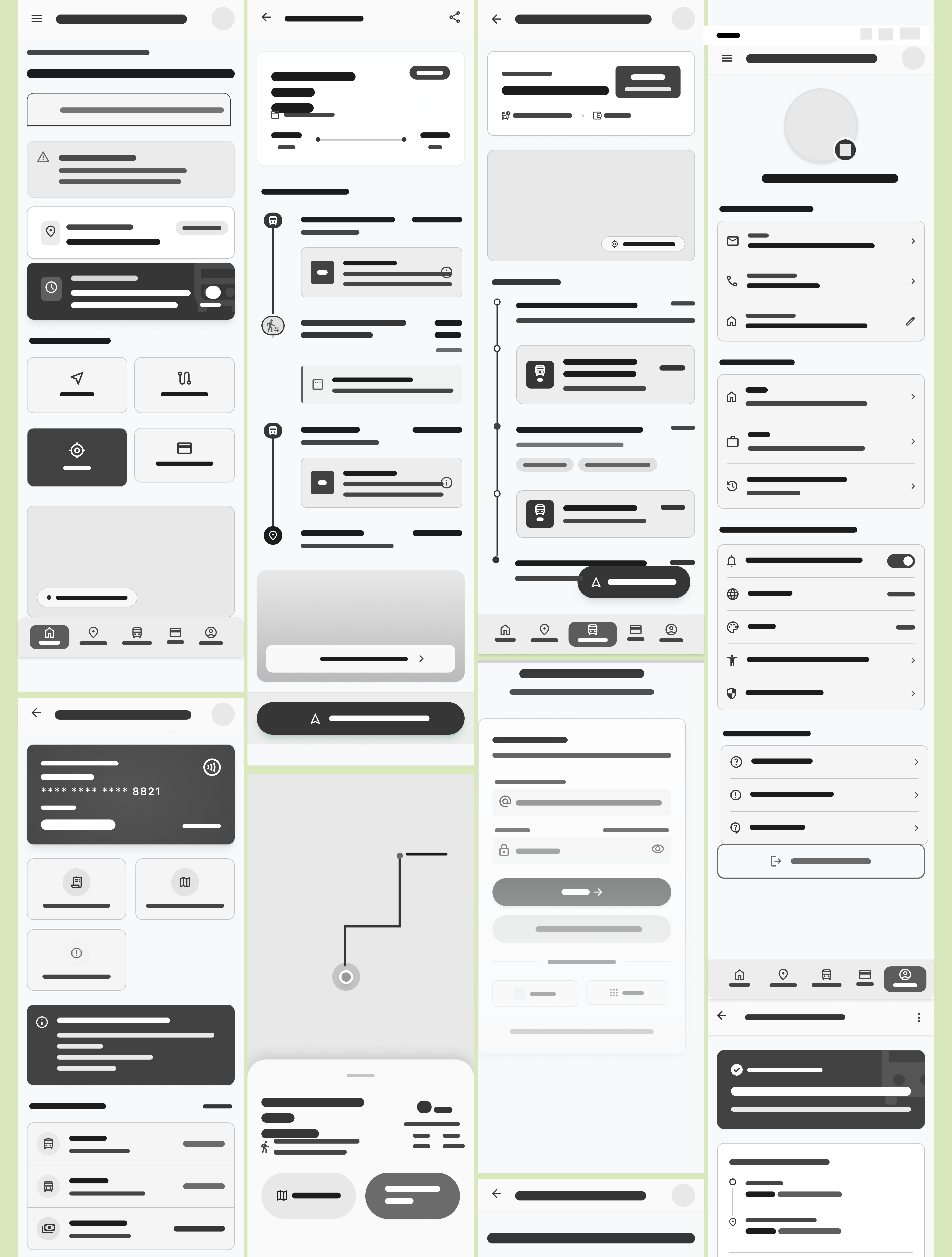 Tshwane Transit low fidelity wireframes and iterations